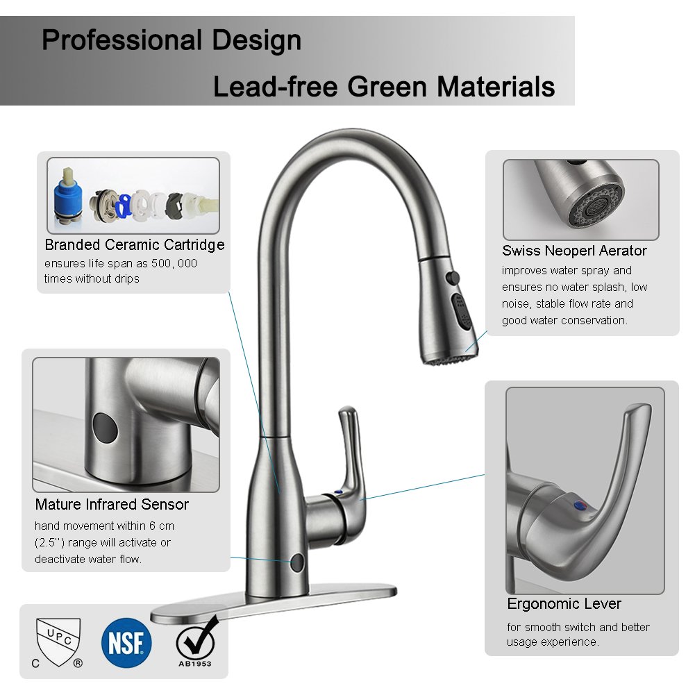 badiJum Touchless Kitchen Faucets OneHandle Kitchen Faucet Brushed