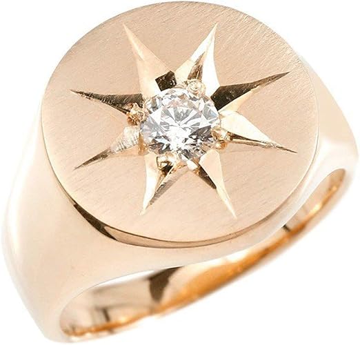 Amazon アトラス Atrus リング メンズ 10金 ピンクゴールドk10 ダイヤモンド 印台 幅広 指輪 つや消し 一粒 5号 ジュエリー 通販