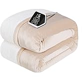 Westinghouse Full Size Heated Blanket, Soft Flannel & Sherpa, 10 Heating Levels, Auto Shut Off, Machine Washable, Beige, 72x84 Inch