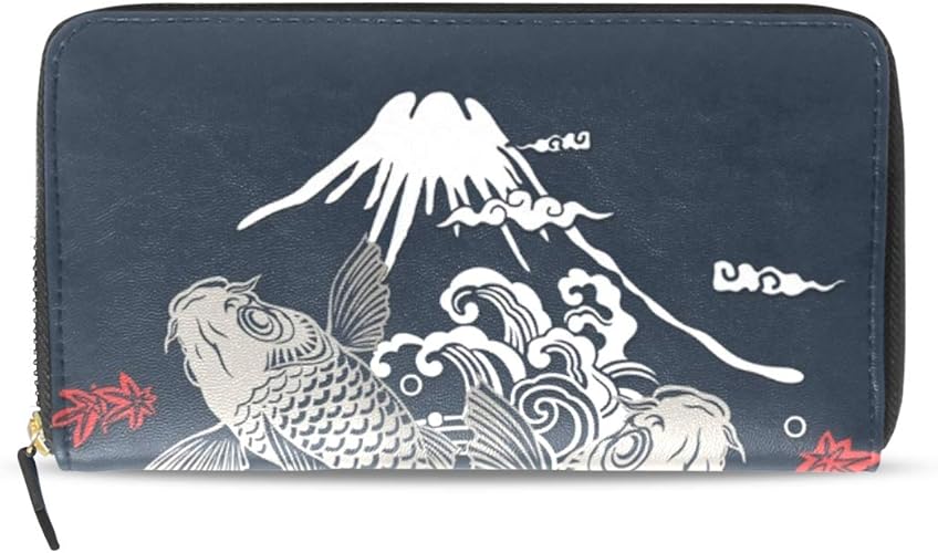 Amazon 長財布 日本の鯉グラフィックデザイン柄 財布 メンズ レザー ラウンドファスナー レディース カード収納 コインケース 男女兼用 ロングウォレット レディースバッグ 財布