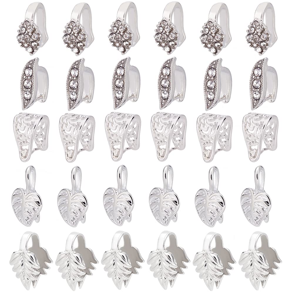 PH PandaHall 30pcs 5 Styles Brass Pinch Bails Ice Pick Pinch Clip Clasp Bail Necklace Clasps for DIY Crafting Necklace Bracelet Jewellery Making