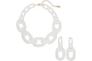 Bocar Acrylic Chunky Statement Necklace for Women Cube Link Chain Collar Necklace and Hoop Earrings Costome Jewelry Set