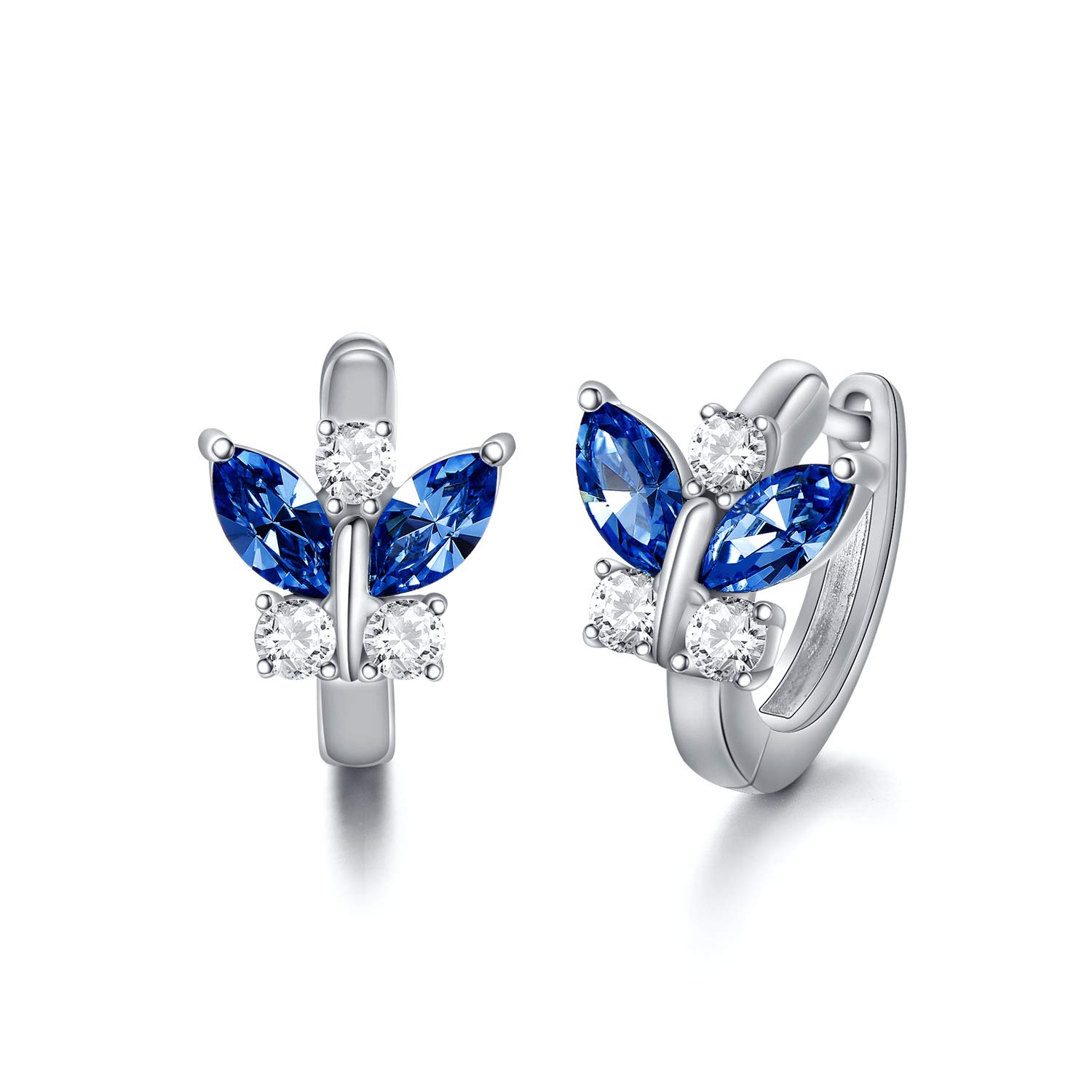 925 Sterling Silver Butterfly Hoop Earrings, Birthday Jewellery Gifts for Women Girls Daughter (Simulated Sapphire)