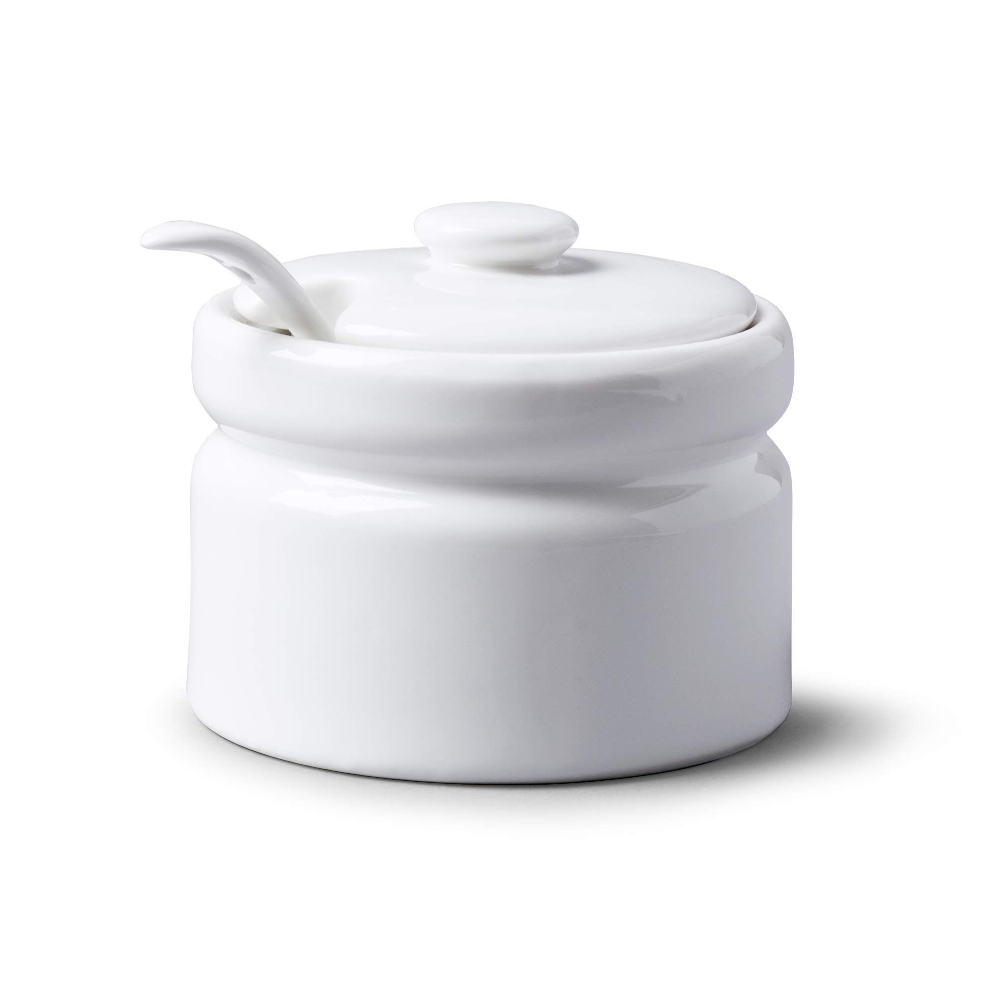 WM Bartleet & Sons 1750 T259 Traditional Porcelain Sugar/Jam/Mustard Pot with Lid & Spoon 10cm – White