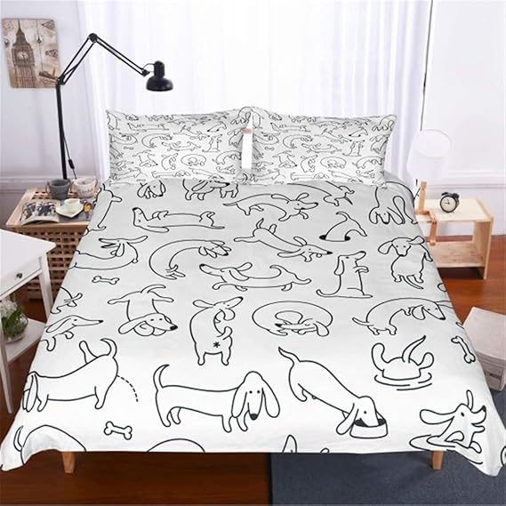 JCNHXD Funny Dog Bedding Set Dachshund Painting Soft Duvet Cover Set