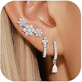 Eathareel Sterling Silver Hoop Earrings Set for Women, 14K Gold Plated|Silver Blue|Emerald Green Shiny CZ Earrings Set, Hypoallergenic Earring for Sensitive Ears, No tarnish No Lead