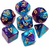 CREEBUY DND Dice Set 7-Piece Polyhedral Lake Blue Purple Acrylic RPG Dice