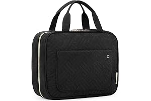 BAGSMART Toiletry Bag Travel Bag with Hanging Hook, Water-resistant Makeup Cosmetic Bag Travel Organizer for Accessories, Shampoo, Full-size Container, Toiletries (Black, Medium)