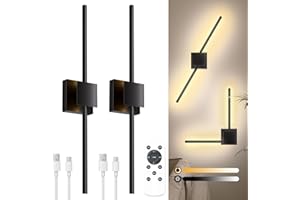 Torchlet Battery Operated Wall Sconce with Remote Control, Dimmable Wall Sconces Set of Two with DIY Independently Rotatable Lamp, 3000K-6000K LED Wall Lights for Living Room, Bedroom, 28.3In, 2 Pack