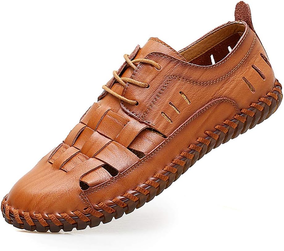 Men`s Closed Toe Leather Sandals Sport Outdoor Sandals Summer Lace up Shoes Causal Fisherman Shoes