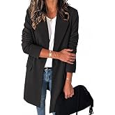Cicy Bell Womens Long Blazers Business Casual Open Front Lapel Suit Jacket | Long Sleeve, Trendy Casual, Work Office, V Neck, Single Button, Shoulder Pads, Loose Fit
