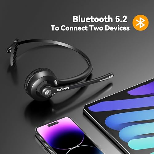 TECKNET Bluetooth Headset, Wireless On Ear Headphones with Noise
