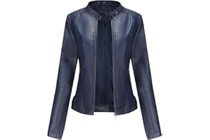 YINGLOP Womens Faux Leather Buttoned Jackets Long Sleeve Moto Coats Slim Fit Outwear with Zipper Pockets
