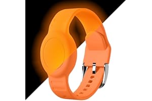 Foweroty for AirTag Bracelet for Kids, Waterproof Cute Print for Air tag Holder for Kids with Soft Silicone Full Coverage Anti-Lost Hidden for Airtag Wristband Accessories for Child, Luminous Orange
