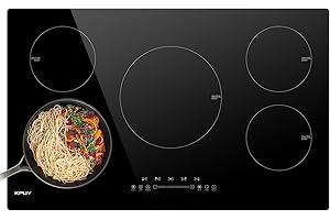KPUY Induction Cooktop 36 Inch with 5 Burner, Electric Induction Burner 220-240V, 7400W Induction Stove Top with Keep Warm Function& Timer, 9 Power Levels, 36'' Induction Cooktop Hard Wire(No Plug)