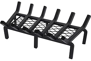TWENTYNEXT 20 Inch Fireplace Grate with Ember Retainer,Cast Iron Fireplace Log Grate,Fireplace Log Holder,Heavy Duty Solid Steel Fireplace Wood Holder,Wood Stove Wrought Rack for Indoor Hearth Outdoor Fireplace