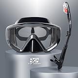 EXP VISION Dry Snorkel Set Pano 3 Window Mask Anti-Fog Dry Top Snorkel (Dark