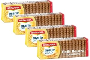 Britannia Marie Gold Petit Beuree Cookies 5.29oz (150g) - Crispy Tea Time Snack - Delicious Healthy Grocery Cookies - Pack of 4