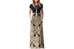 GRECERELLE Women's Short Sleeve Maxi Dresses Casual Long Dresses with Pockets