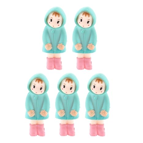 Ewangyue Fashion 5pcs/Set Cute Mini Figurines Miniature Girl Doll Resin Crafts Ornament Fairy Garden Gnomes Moss Terrariums Home Decorations (None Q2 Head Down Raincoat Xiaomei)