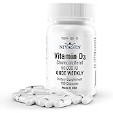 Nivagen Vitamin D3 50,000 IU (1250 mcg) | Once Weekly Dose | 100 Capsules (100 Weeks, Approx. 2 Years Supply) | Easy to Swallow | Bone, Muscle & Immune Support | Non-GMO, Gluten Free | Made in USA