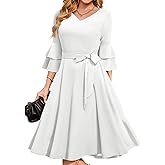 DRESSTELLS Women's Cocktail Dress 2026, A-Line Midi with 3/4 Bell Sleeves for Spring & Wedding Guest - S-3XL