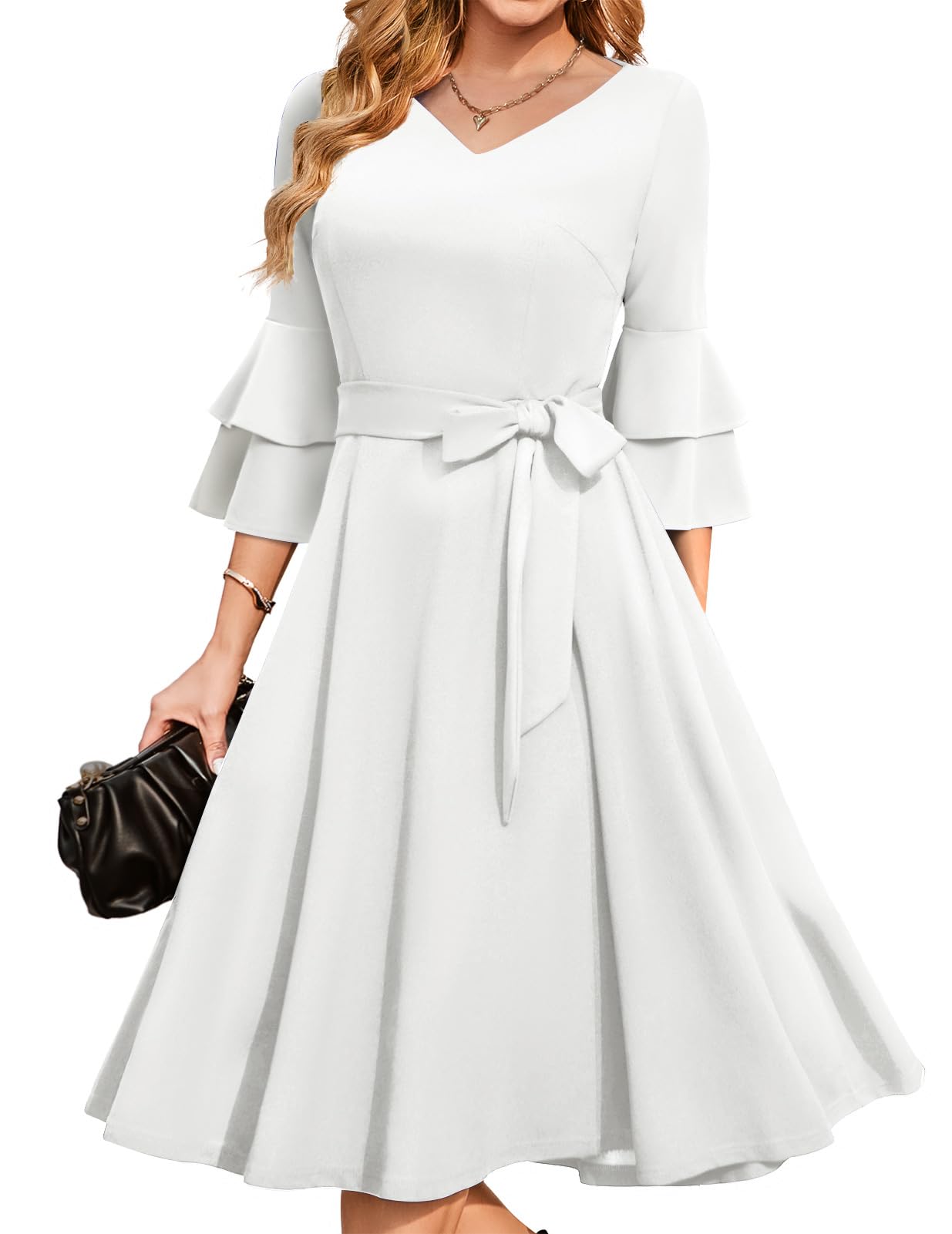 DRESSTELLS White Cocktail Dress for Women 2025 Tea