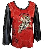 Vine Street ApparelBlack & Red Top with 3/4 Sheer Sleeves - Cabernet