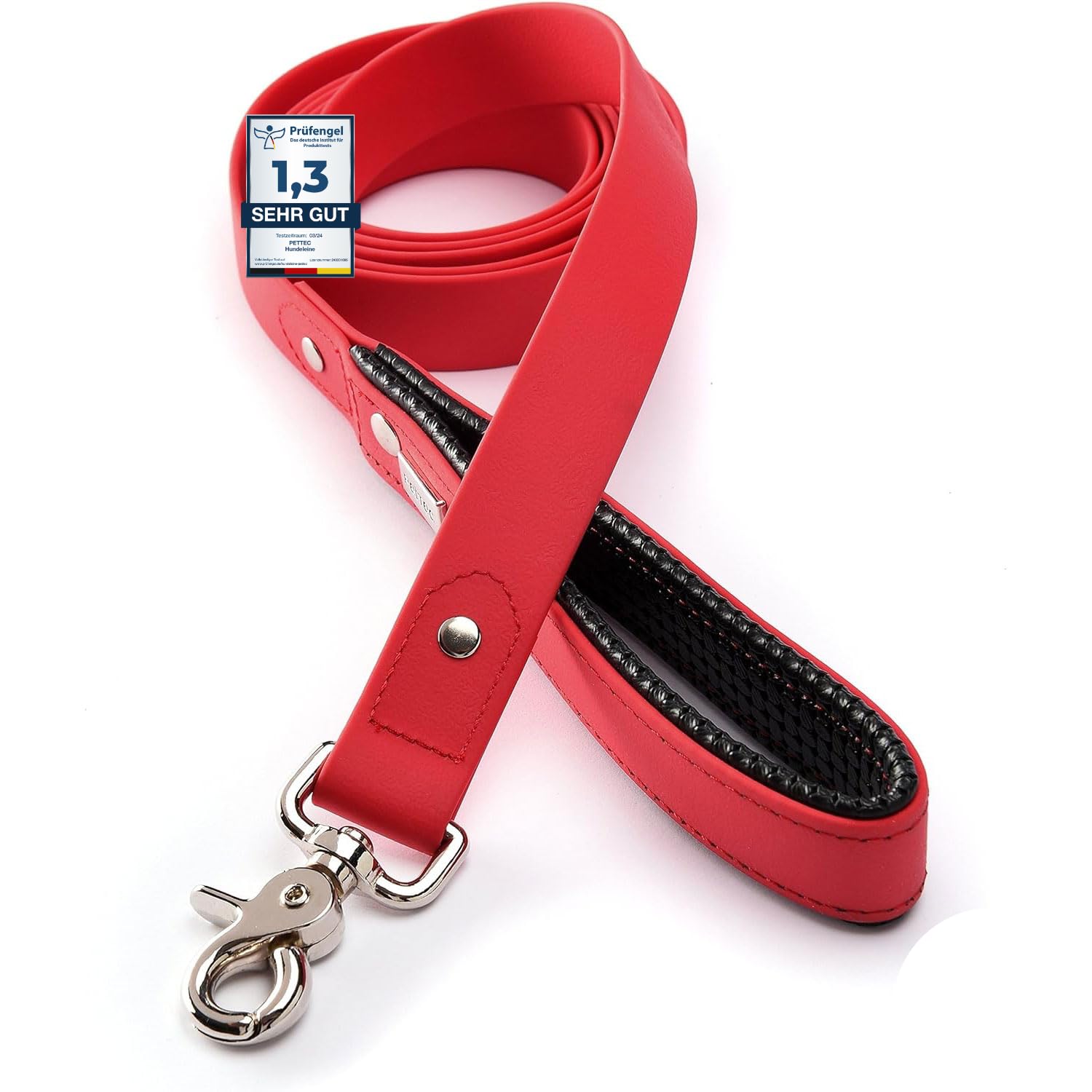 PetTec Dog Leash - Pet Training Lead with Padded Wrist Loop, Heavy Duty Trioflex 3-Layered Inner Material, Waterproof Outer Jacket - Steel Snap Hook & Joint, Clips Onto Harnesses, Collars - 2m, Red