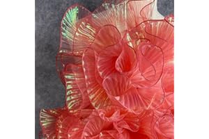 CREATIVESUGAR 5 Yards Retro Ruffle Pleated Chiffon Trim Dress Bag Decoration Tulle Fabric Applique Trimming Craft Sewing (Coral red)