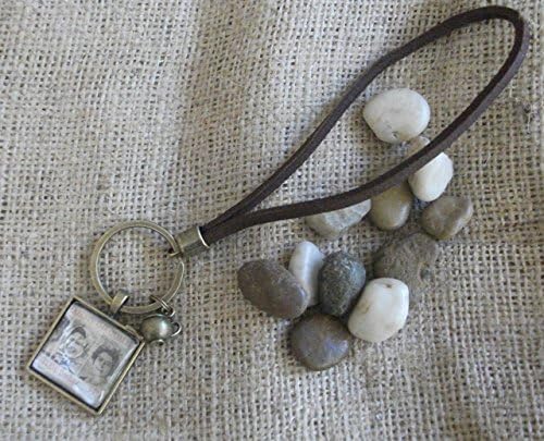 Keychain, metal key chain with Queen Elizabeth II art pendant, teakettle charm and leather loop by JuSal08