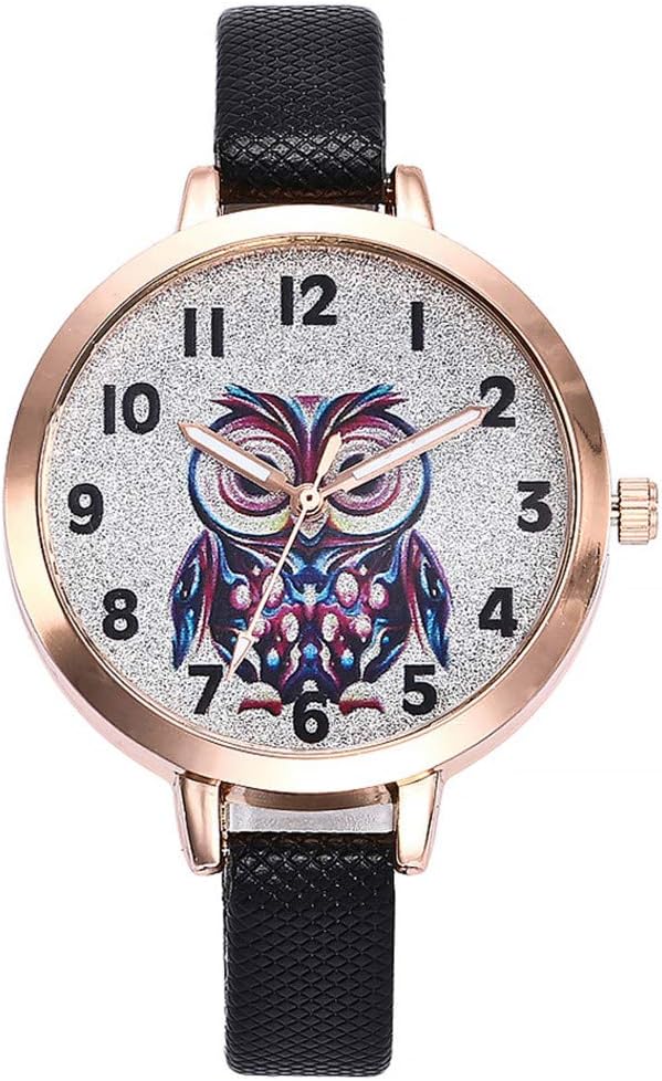 Beautiful Women Watch,veyikdg Ladies Simple Fashion Comfortable Leather Belt Quartz Watches Teenage Girl Owl Pattern Numeral Clock Wristwatch Chic Bracelet Valentines Day Birthday Gift
