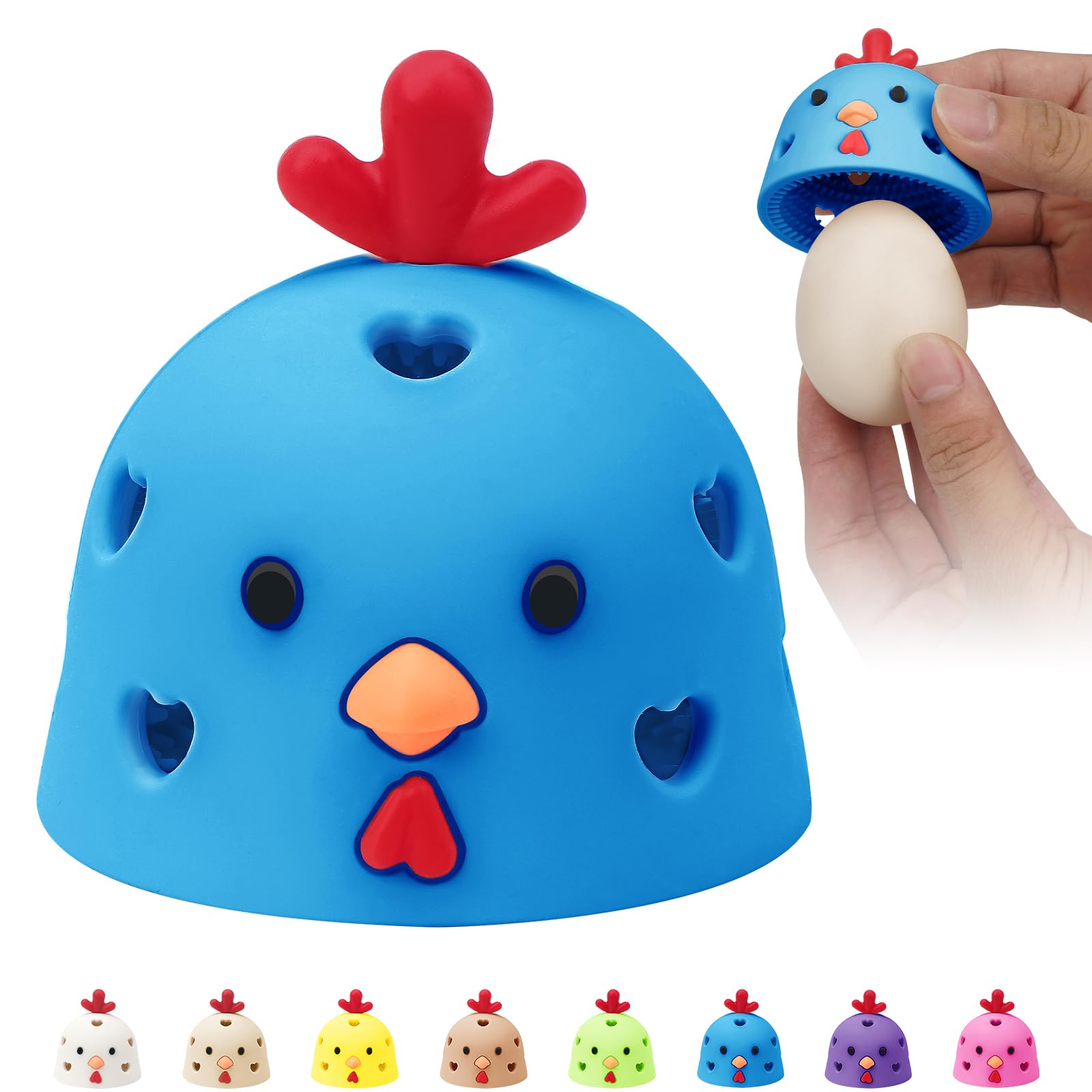 Egg Brush Cleaner, Egg Scrubber Tool for Fresh Eggs, Egg Washer Cleaner Scrubber, Easter Gifts Creative Chicken Shape Egg Wash Brush Silicone Washing Egg Tool - Blue