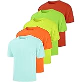 Mens Shirts Summer Workout Swim T-Shirts Short Sleeve Dry Fit Sun SPF UV Tee Running Gym Fishing Tshirts Polyester Moisture Wicking Athletic Shirts 5 Pack 4XL