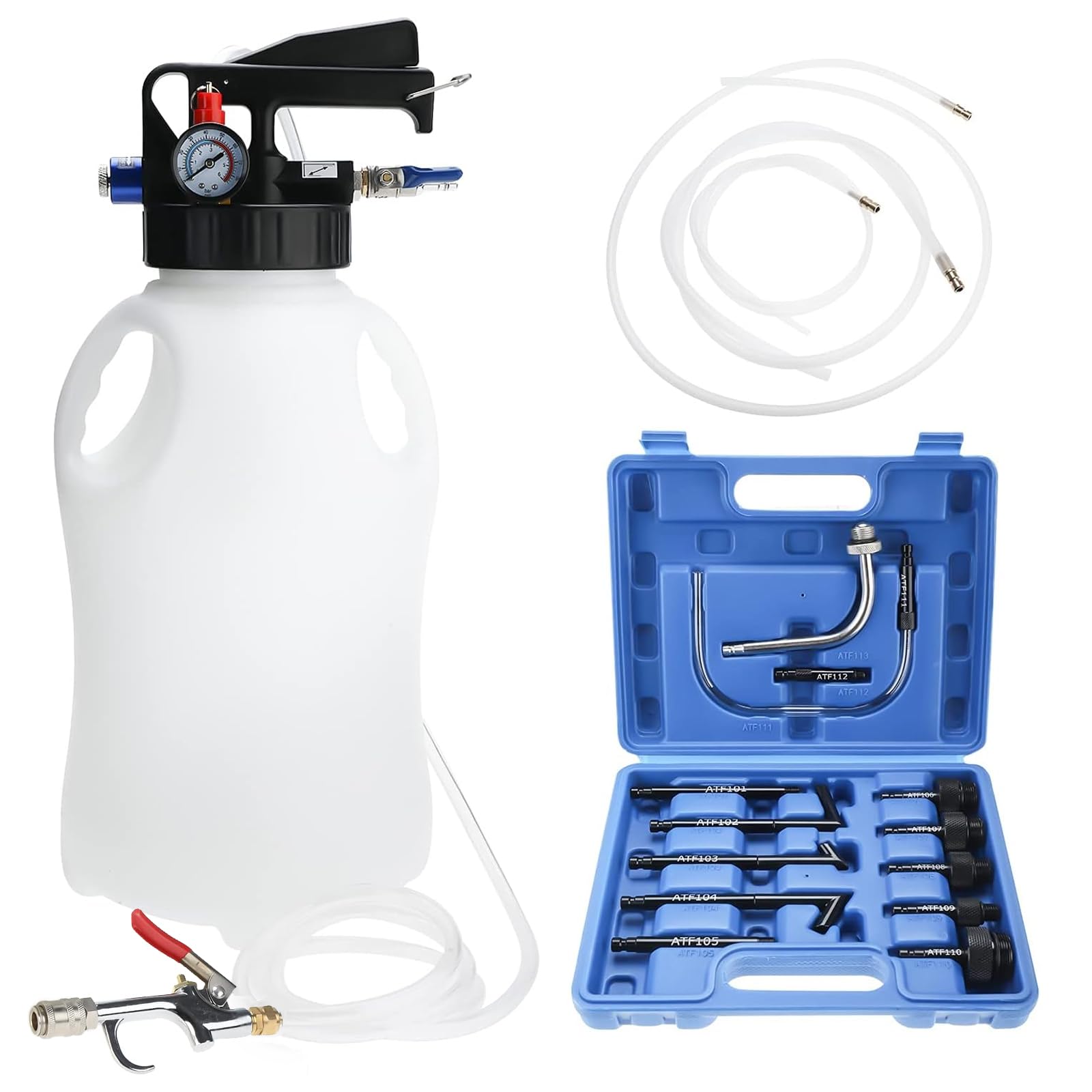 FreeTec 10L Transmission Oil Filler Pump, Automatic Transmission Fluid Filling Pump, Pneumatic Gearbox Oil Filler Refill Pump with ATF Filling Adapter Kit
