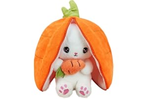 DABRON Easter Bunny Stuffed Animal Plush,Reversible Carrot/Strawberry Bunny Plush Doll with Zipper,Cute Kawaii Rabbit Toys Pillow Decoration for Kids (Carrot,9.89 inch)