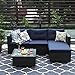 PHI VILLA Patio Sectional Clearance Wicker Rattan Small L-Shaped Outdoor Furniture Sofa Set with Upgrade Rattan (3 Piece,Blue)