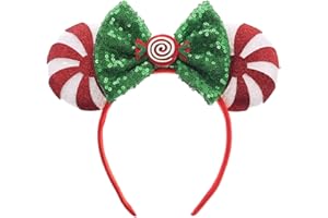 JIAHANG Christmas Lollipop Mouse Ears Headband Sequin Bow with Candy Hair Band, Festival Party Children Decoration Headwear Hair Accessories for Women Girls (lollipop red bow)