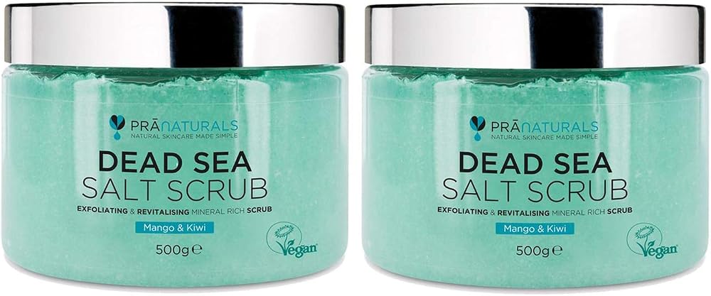PraNaturals Dead Sea Salt Scrub 2x500g Mango Kiwi Nourishing Exfoliating Skin