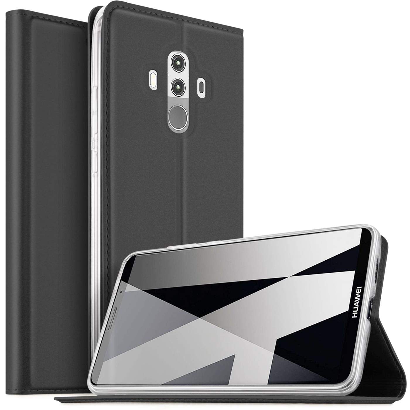 Verco Case compatible with Huawei Mate 10 Pro, Flip Wallet Cover with Magnetic Closure for Mate 10 Pro Phone Case - black
