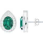 Certified 3 Carat Lab Grown Emerald Big Stud Earrings in Silver, Aaaa Quality, Emerald Teardrop Earrings - Ready To Gift