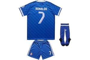Pitch and Trek Ronaldo Madrid #7 Third 25/26 Kids Soccer Jersey Shirts Football Futbol Socks Gift Set Youth Sizes