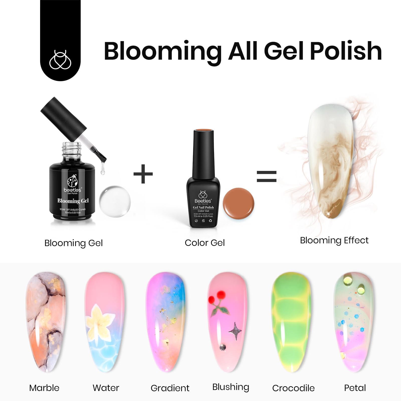 Beetles Blooming Gel 15ml Clear Uv Led Blossom Gel Polish for Spreading Effect Marble Natural Stone Watercolor Floral Print Soak off Diy Nail Art Design Manicure Gift for Women - Image 4
