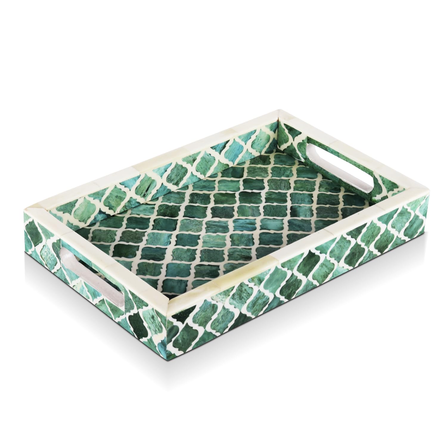 Handicrafts Home Moroccan Pattern Inspired Decorative Trays 12x8 - Chic Green Centerpiece, Versatile Ottoman Tray for Modern Home Decor, Artistic Kitchen Serving Tray, Worthy Tray