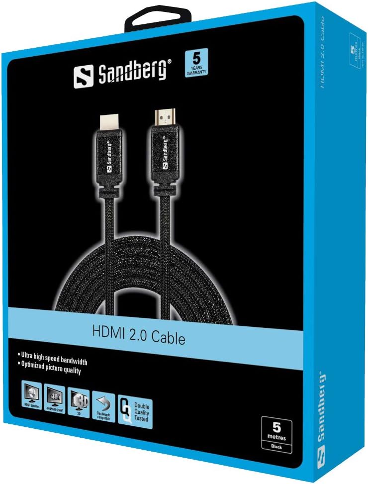 Sandberg HDMI 2.0 19M-19M, 5m - HDMI cables (5m, HDMI, HDMI, Male, Mal, Black, 4 Meters - Image 3