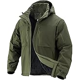 Flyplus Men's Winter Insulated Coat Warm Water Resistant Skiing Parka Jacket Fleece Lined Detachable Hood 7 Pockets Work Coat