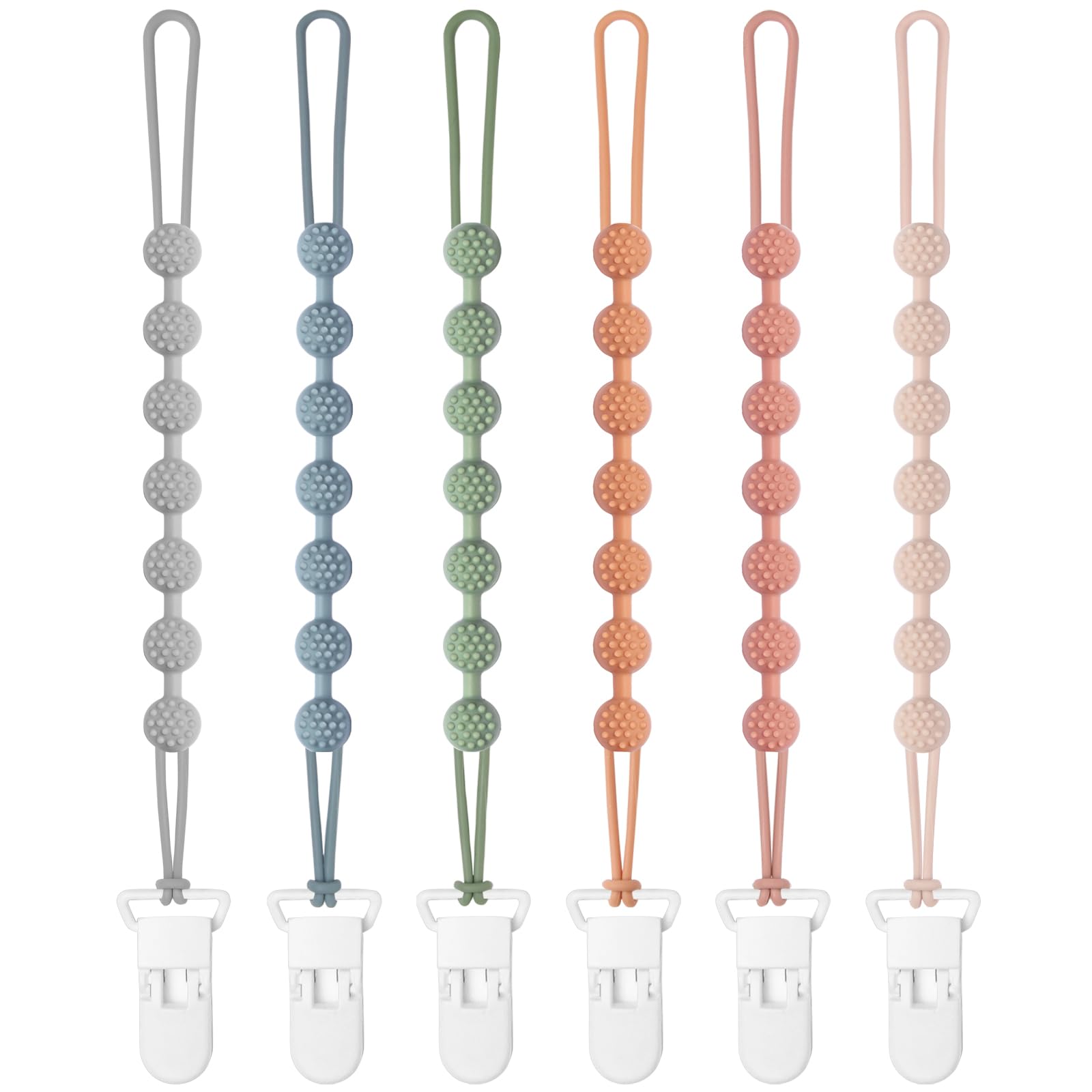 Photo 1 of Eascrozn 6 Pack Baby Pacifier Clip, Silicone Pacifier Clips Holder with One Piece Design, BPA Free, Soft Flexible Binky Clips with Texture for Baby Boy and Girl