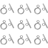KISSITTY 20 Sets 304 Stainless Steel Round IQ Toggle Clasps & Tbar Clasps for Necklace Bracelet Jewelry Making Silver Tone