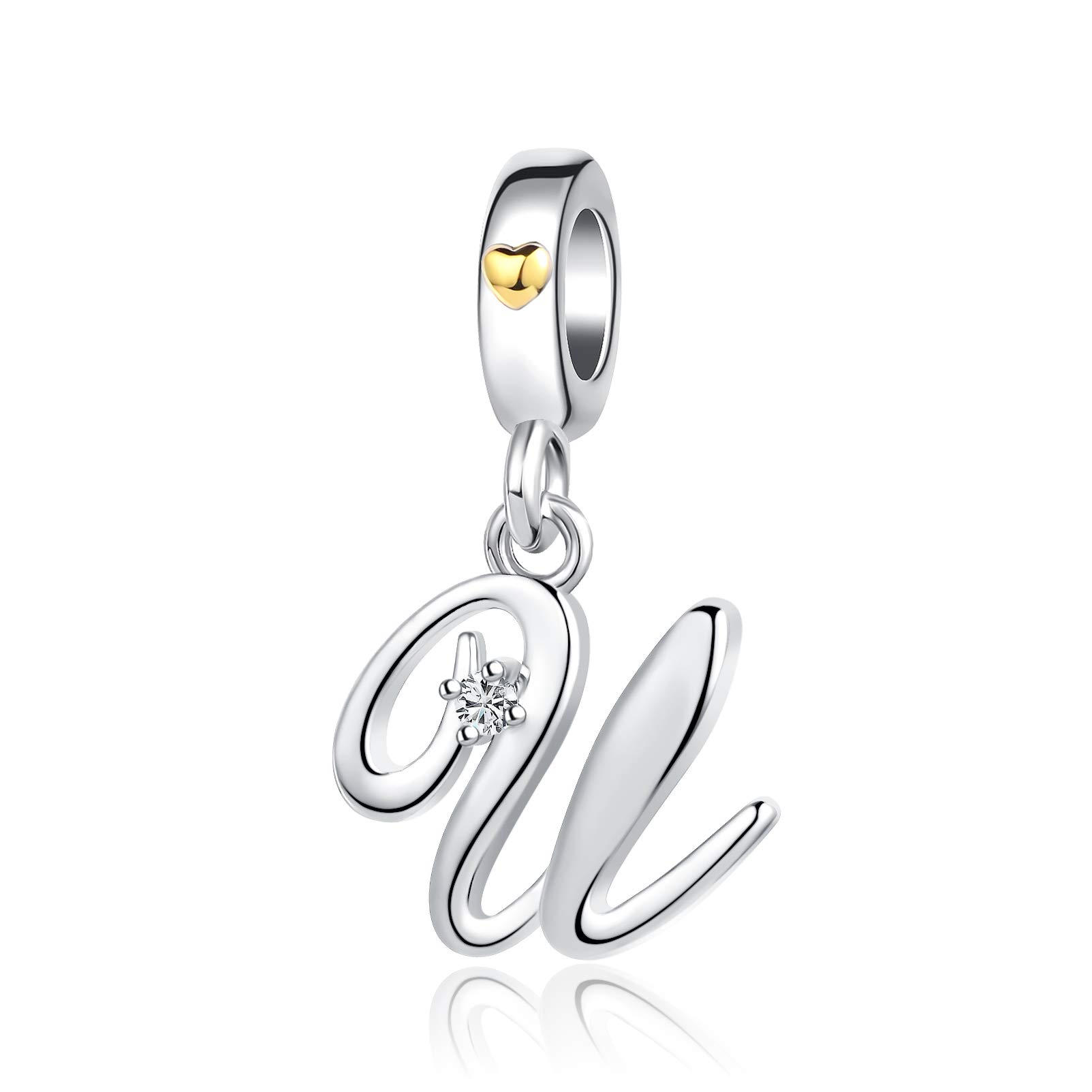 U Initial Letter Name Charms fit Pandora Charms Bracelets Gold Heart Birthday Jewellery Gift for Women Daughter Family