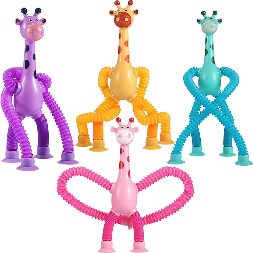Photo 1 of 4 Pcs Telescopic Suction Cup Giraffe Toy, Funny Pop Tubes Sensory Toy for Toddlers, Educational Fidget Toys for Anxiety Kids for 3 4 5 6 7 8 9 Year Old Boys Girls
